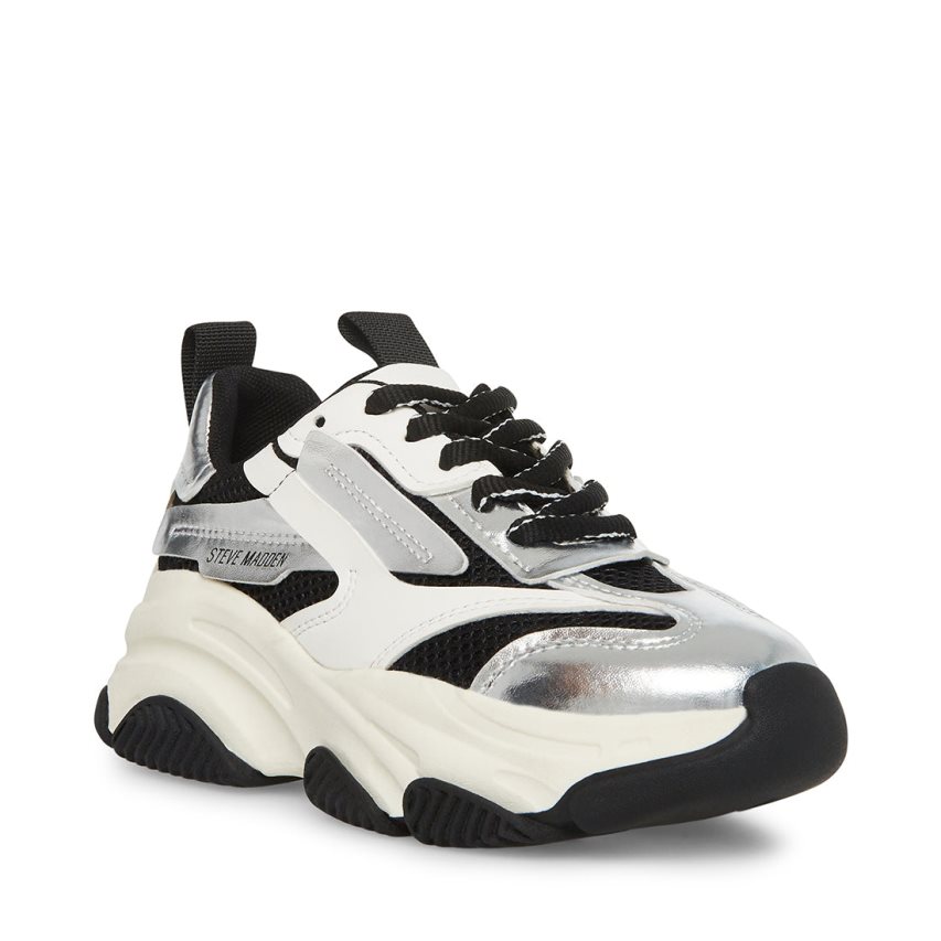 Silver / White / Black Steve Madden Jpossess Kids' Sneakers | PH 2930DYX